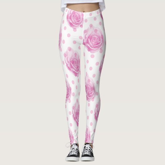 roze rozen en polka-punten leggings (Voorkant)
