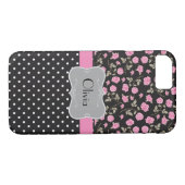 Roze rozen en pooldots op zwart - Case-Mate iPhone case (Achterkant (Horizontaal))