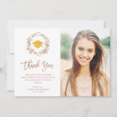 Roze rozen en Roos Gold Script | Foto-Afstuderen Bedankkaart (Voorkant)