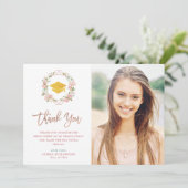 Roze rozen en Roos Gold Script | Foto-Afstuderen Bedankkaart (Staand voorkant)