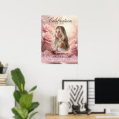 Roze rozen en Roos gouden begrafenis welkomstbord Poster (Thuiskantoor)