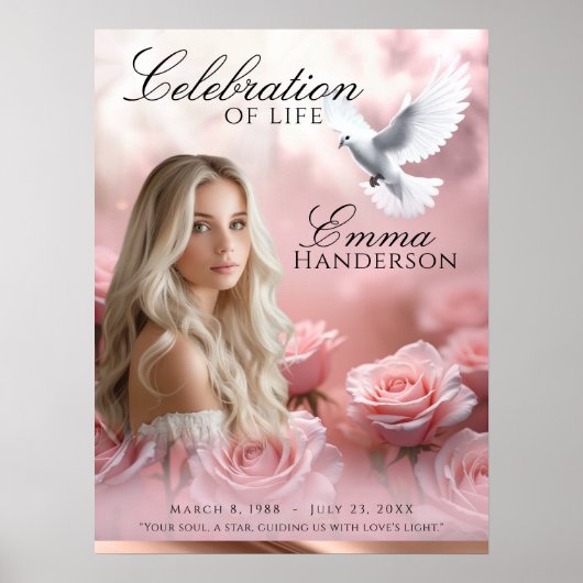 Roze rozen en Roos gouden begrafenis welkomstbord Poster (Voorkant)