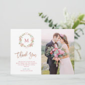 Roze Rozen en Roos Gouden Script | Foto Bruiloft Bedankkaart (Staand voorkant)