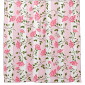 Roze rozen en roze strepen witte achtergrond douchegordijn (Voorkant)