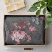 Roze rozen en schedels op grijze ontkoppeling tissuepapier (Geschenk)