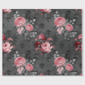 Roze rozen en schelpen op grijs cadeaupapier (Vlak)