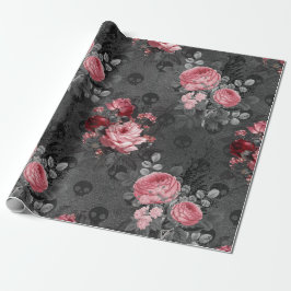 Roze rozen en schelpen op grijs cadeaupapier