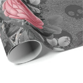 Roze rozen en schelpen op grijs cadeaupapier (Rol Hoek)