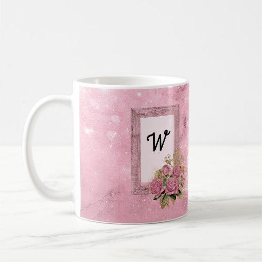  roze rozen en Shabby Chic Framed Initiaal Koffiemok (Links)