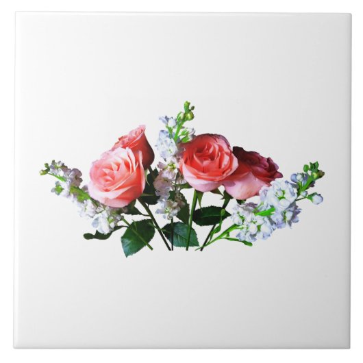 Roze rozen en Snapdragons Tegeltje (Voorkant)