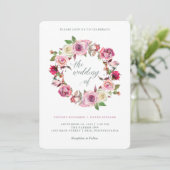 Roze rozen en stijlvolle grijze strepen | Trouwkra Kaart (Staand voorkant)