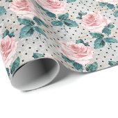 Roze Rozen en Stippen Cadeaupapier (Rol Hoek)