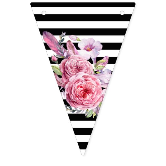Roze Rozen en Strepen  Bloemenbruiloft Vlaggetjes (Tweede vlag)