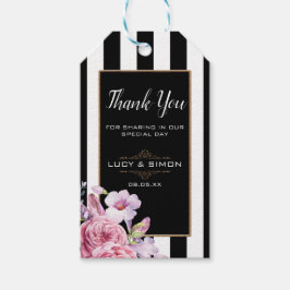 Roze Rozen en strepen Dank u Label Cadeaulabel