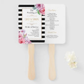 Roze Rozen en Strepen Trouwprogramma Handwaaier (Voorkant en achterkant)