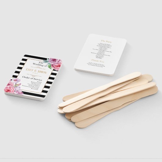 Roze Rozen en Strepen Trouwprogramma Handwaaier (Niet-gemonteerd)
