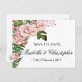 Roze rozen en strijken die de Datum sparen Aankondigingskaart (Voorkant / Achterkant)