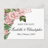 Roze rozen en strijken die de Datum sparen Aankondigingskaart (Voorkant)