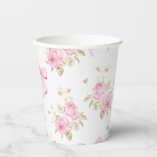 Roze Rozen en Strikken Tuinfeest Papieren Bekers