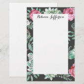 Roze rozen en Succulent Cactus Patroon op zwart Briefpapier (Voorkant / Achterkant)