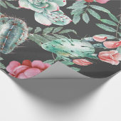 Roze rozen en Succulent Cactus Patroon op zwart Cadeaupapier (Hoek)
