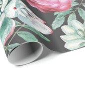 Roze rozen en Succulent Cactus Patroon op zwart Cadeaupapier (Rol Hoek)