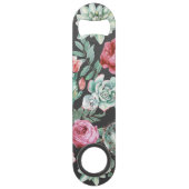 Roze rozen en Succulent Cactus Patroon op zwart Speed Flessenopener (Achterkant)