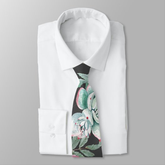 Roze rozen en Succulent Cactus Patroon op zwart Stropdas (Gebonden)