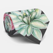 Roze rozen en Succulent Cactus Patroon op zwart Stropdas (Opgerold)