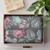 Roze rozen en Succulent Cactus Patroon op zwart Tissuepapier (Geschenk)