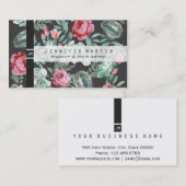 Roze rozen en Succulent Cactus Patroon op zwart Visitekaartje (Voorkant / Achterkant)