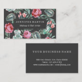 Roze rozen en Succulent Cactus Patroon op zwart Visitekaartje (Voorkant / Achterkant)