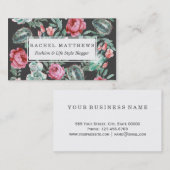 Roze rozen en Succulent Cactus Patroon op zwart Visitekaartje (Voorkant / Achterkant)