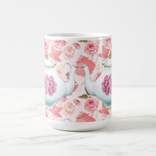 Roze rozen en theepotkoffie Mok (Center)