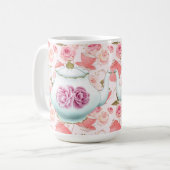 Roze rozen en theepotkoffie Mok (Voorkant links)