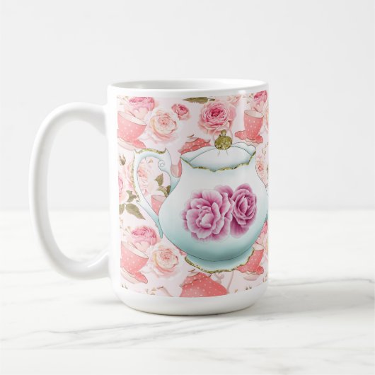 Roze rozen en theepotkoffie Mok (Links)