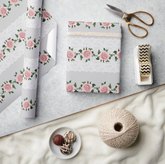 Roze rozen en trouwkant cadeaupapier (Crafts)