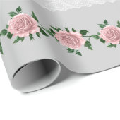 Roze rozen en trouwkant cadeaupapier (Rol Hoek)