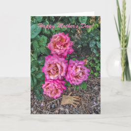 Roze rozen en tuinhandschoen - Moederdag Kaart