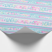  Roze Rozen en Turquoise Strepen Giftwrap Cadeaupapier (Hoek)