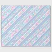  Roze Rozen en Turquoise Strepen Giftwrap Cadeaupapier (Vlak)