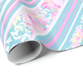  Roze Rozen en Turquoise Strepen Giftwrap Cadeaupapier (Rol Hoek)