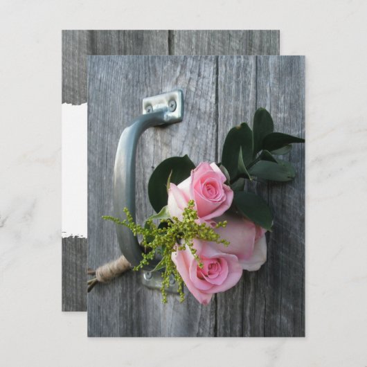 Roze rozen en uitnodiging voor een huwelijk met Ba (Voorkant / Achterkant)