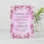  roze rozen en veerster 80e verjaardag kaart (Staand voorkant)