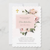  roze rozen en vetten met goud | Baptisme Kaart (Voorkant)