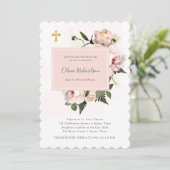  roze rozen en vetten met goud | Baptisme Kaart (Staand voorkant)