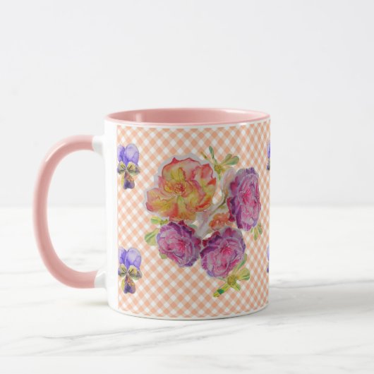 Roze Rozen en Viooltjes controleren Shabby Waterve Mok (Links)