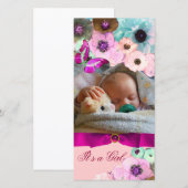 ROZE ROZEN EN VLINDER NIEUWE BABY FOTO SJABLOON (Voorkant / Achterkant)