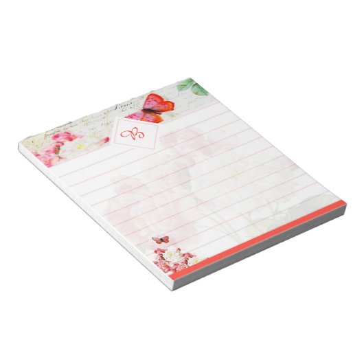 Roze rozen en vlinder notitieblok (Schuin)