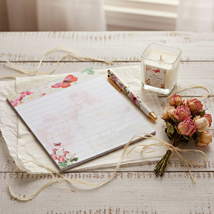 Roze rozen en vlinder notitieblok